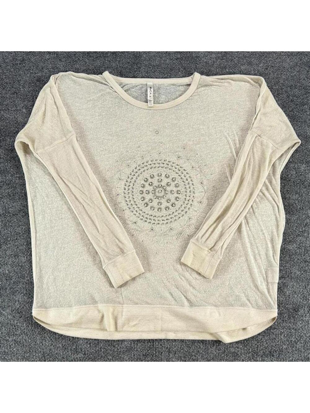 RVCA Women's Beige Long Sleeve Lightweight Top XS - Sheer, Skate, Coastal, Light